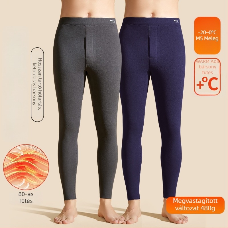 Férfiaknak készült varrat nélküli termo nadrág fleece-betéttel, extra vastag, nagy méret, belső viseléshez