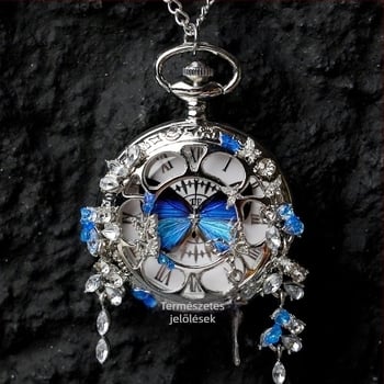 Mozgó, valódi pillangó-példányos zsebóra, ideális ajándék lányoknak és barátnőknek (Elektronikus működés; 35 m vízállóság; szilikon tokkal; kör alakú számlap; ABS üveg)