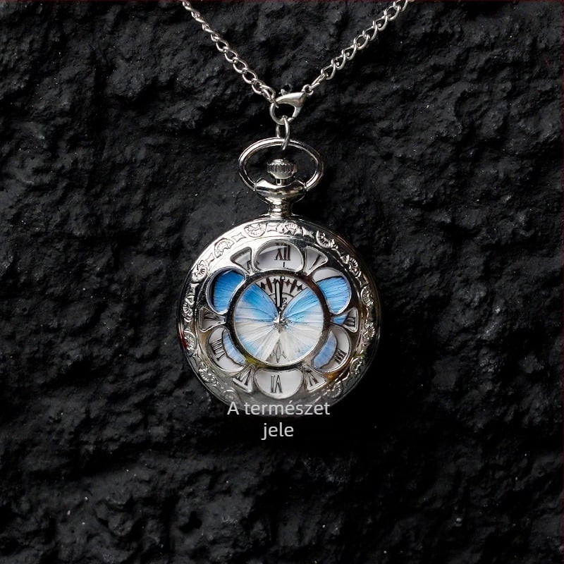 Mozgó, valódi pillangó-példányos zsebóra, ideális ajándék lányoknak és barátnőknek (Elektronikus működés; 35 m vízállóság; szilikon tokkal; kör alakú számlap; ABS üveg)