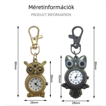 Bagoly motívumos retro zsebóra, dekoratív, kvarc Z618 mozgás, kör alakú számlap 15 mm, vastagság 8 mm, tokkal cinkötvözet, logó testreszabható