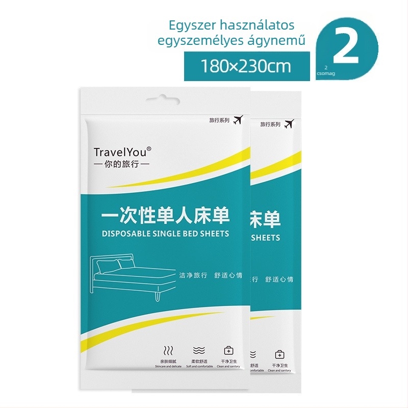 Utazási egyszer használatos ágyneműkészlet — 4 darab, nem szövött textil, tartalmaz lepedőt, paplanhuzatot és párnahuzatot