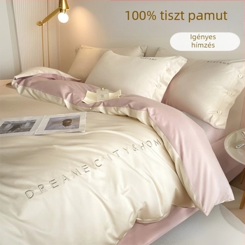 100% hosszú szálú pamut négyrészes ágynemű szett — könnyed luxus tiszta pamut, huzat, lepedő és párnahuzatok, gépi mosás