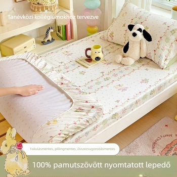 Nine-Flowered Rabbit 100% pamutból készült gumis lepedő 1,8 m-es egyágyas diákszálláshoz – modern, minimalistikus növény mintázat