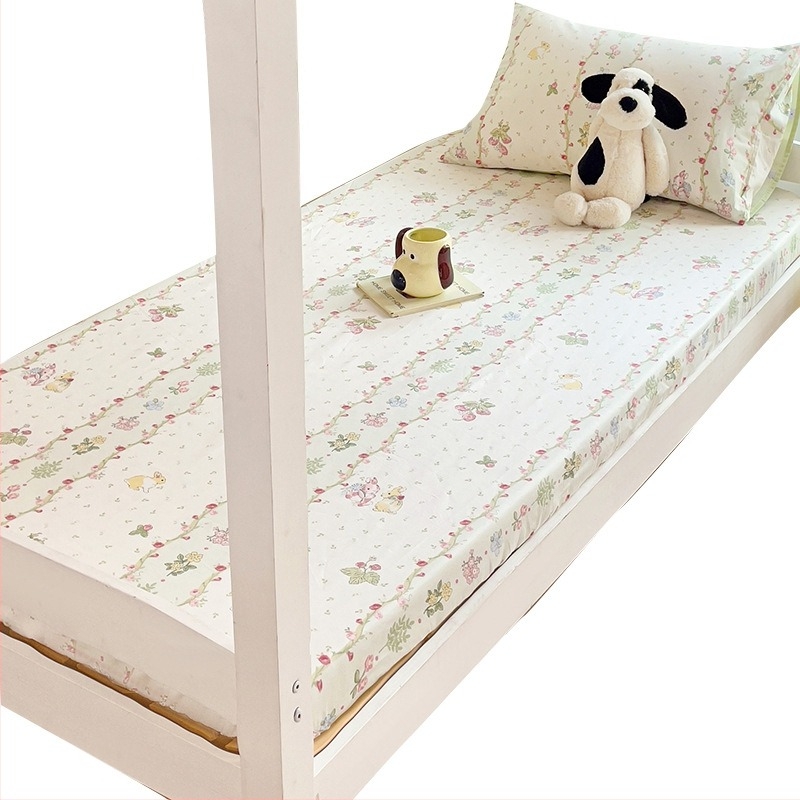 Nine-Flowered Rabbit 100% pamutból készült gumis lepedő 1,8 m-es egyágyas diákszálláshoz – modern, minimalistikus növény mintázat