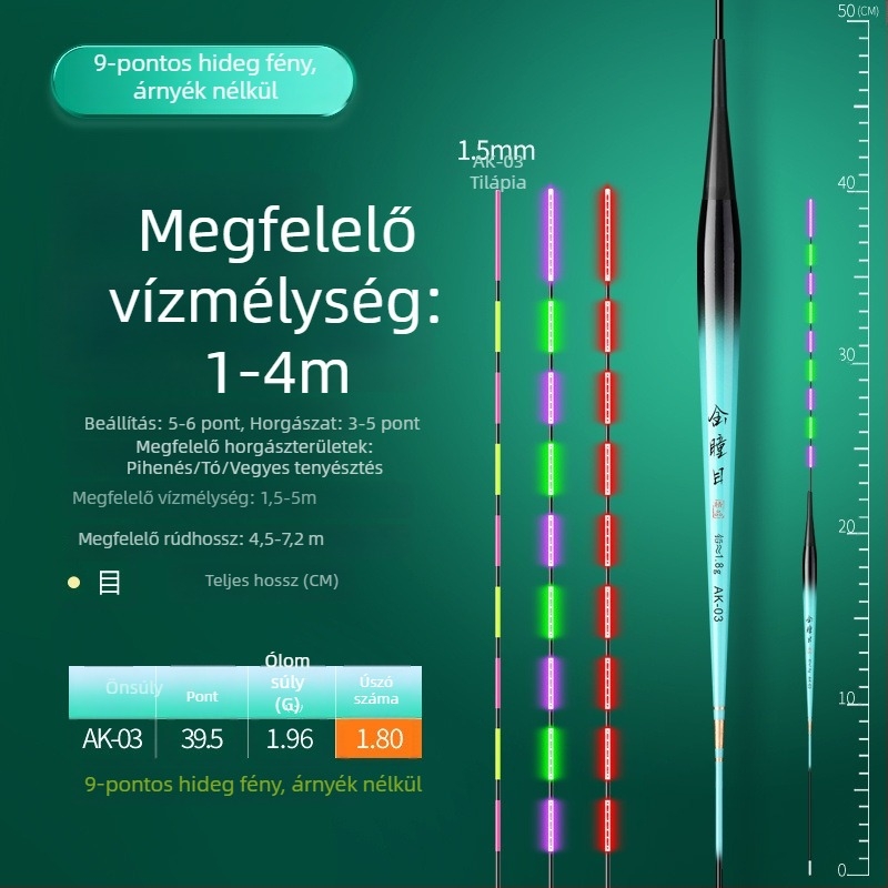 Tilápia horgász úszó színváltó fényével, rövid lábú, karcsú testű, elektronikus úszó nappali és éjszakai használatra