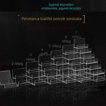 Pénztárca és táska kiállítóállvány, kétszintes, injekciós öntvény kivitel, gipsz burkolat, létra alakú