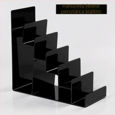 Pénztárca és táska kiállítóállvány, kétszintes, injekciós öntvény kivitel, gipsz burkolat, létra alakú