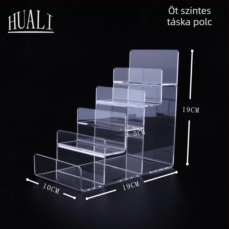 Pénztárca és táska kiállítóállvány, kétszintes, injekciós öntvény kivitel, gipsz burkolat, létra alakú