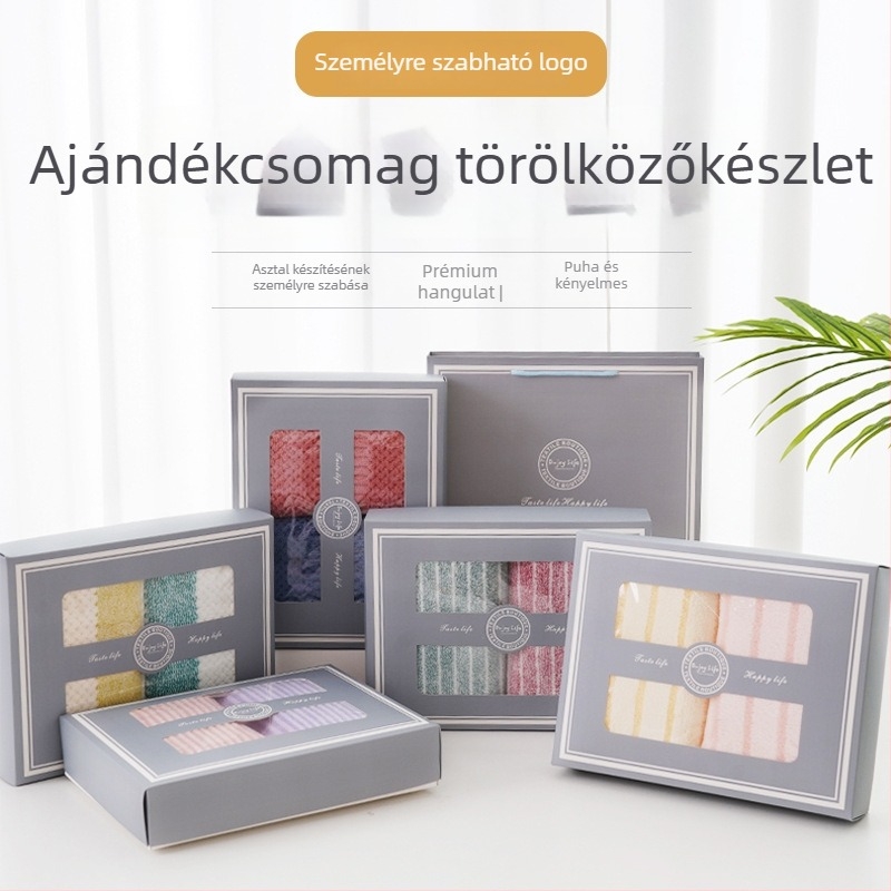 Két darabos arc-törölköző korall plüss anyagból, ajándékdobozzal ellátott készlet, hímzett logó, testreszabható