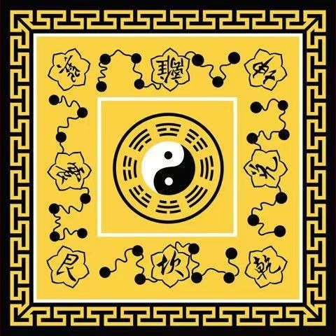 Taoista meditációs szőnyeg Yin Yang, Tai Chi Bagua motívummal, lótusz motívummal