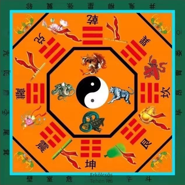 Taoista meditációs szőnyeg Yin Yang, Tai Chi Bagua motívummal, lótusz motívummal
