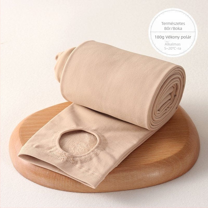 Plusz méretű nude színű leggings fleece béléssel, tavasz–őszre és külső viseletre télen