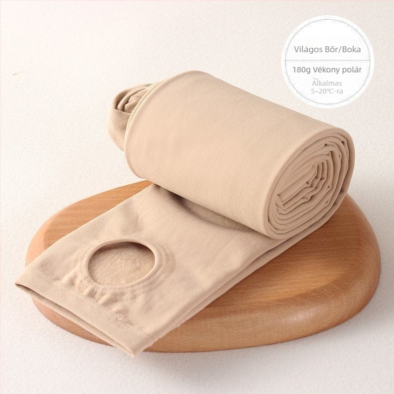 Plusz méretű nude színű leggings fleece béléssel, tavasz–őszre és külső viseletre télen
