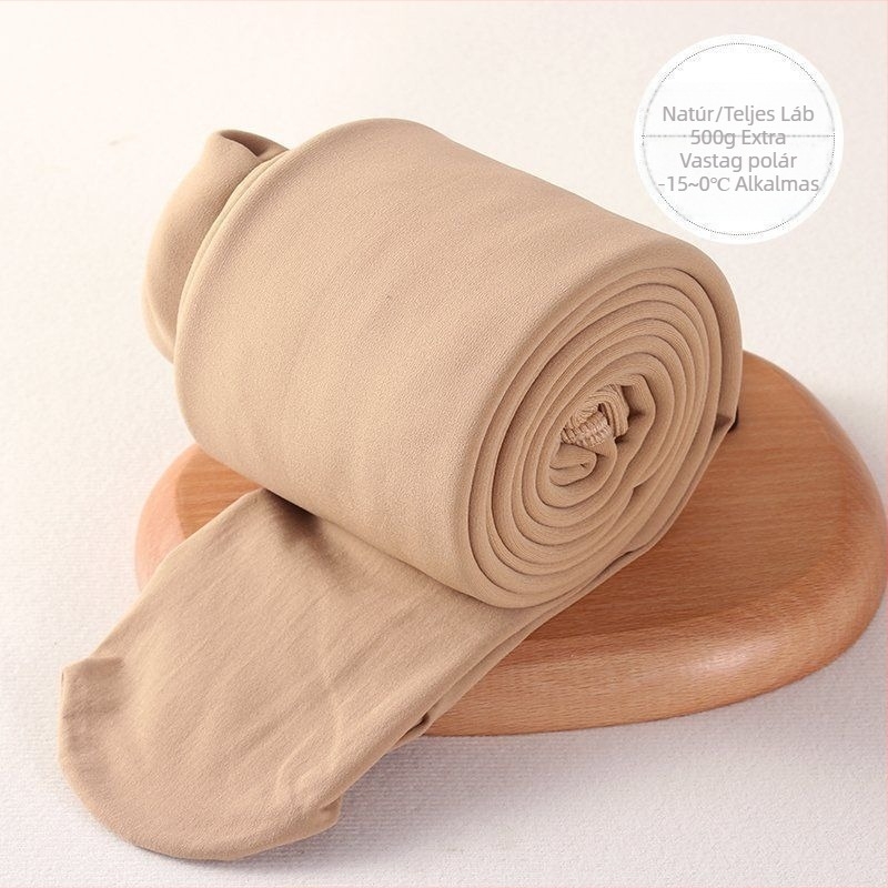 Plusz méretű nude színű leggings fleece béléssel, tavasz–őszre és külső viseletre télen