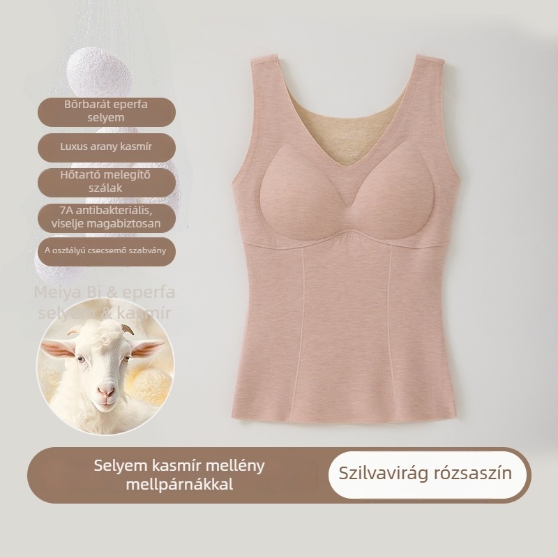 Kasmír-selyem termoszvet mellény mellpárnákkal, fleece-béléssel, női, fűtött alapszövet