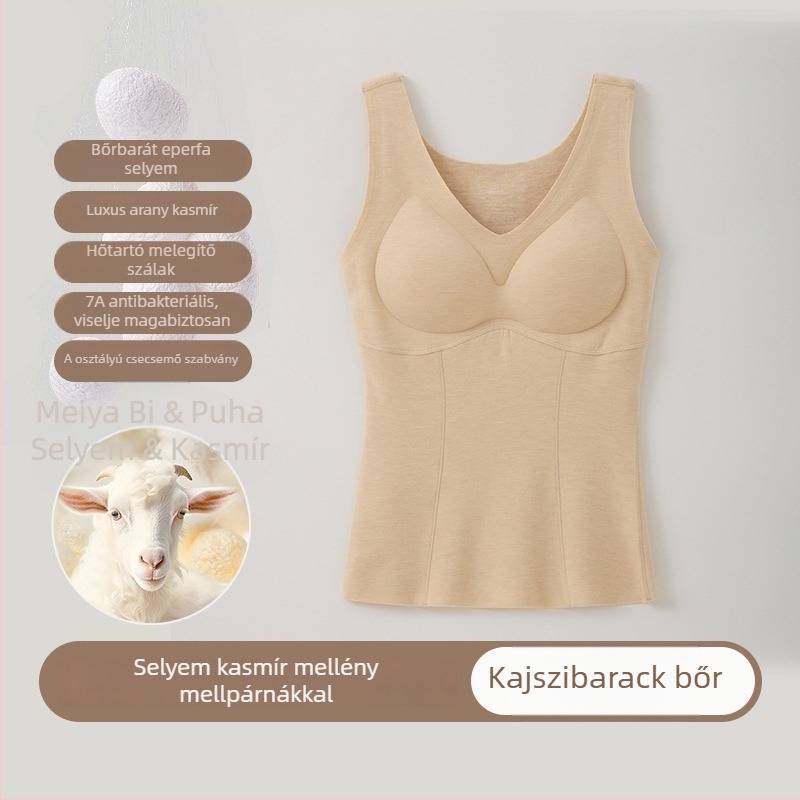 Kasmír-selyem termoszvet mellény mellpárnákkal, fleece-béléssel, női, fűtött alapszövet