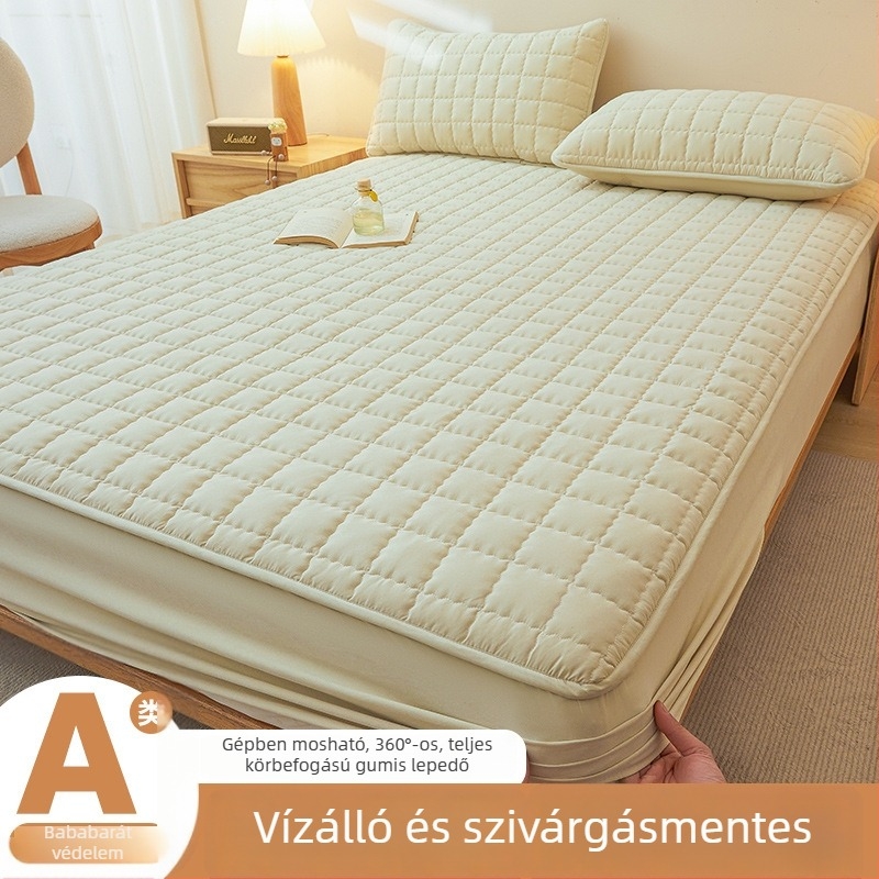 Grade A antibakteriális pamut fektető lepedő vízálló vizeletbarrierrel és töltött matracvédővel — egyszemélyes ágyneműfedél, bababarát