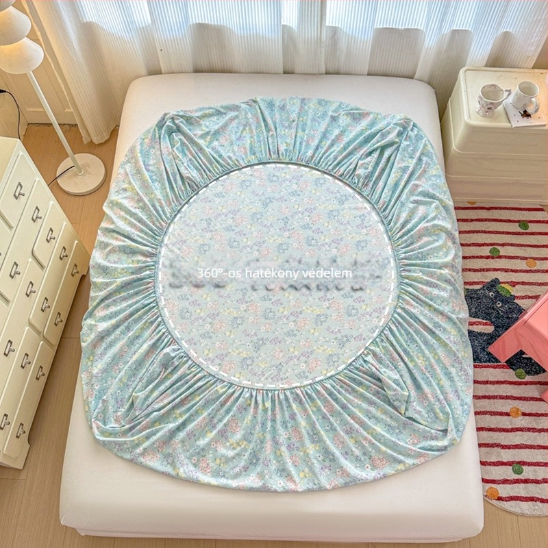 Virágmintás nyomtatott gumis lepedő, 1,8 m-es ágyhoz, bababiztos, mosott pamut, vidéki stílus