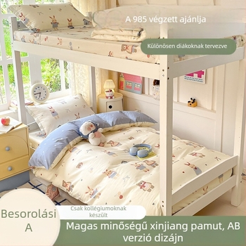 Iskolai kollégiumi ágyneműkészlet, négy darab, 100% pamut, rajzfilmfigura és botanikus virág mintákkal, egész éves használatra, súly 2.0-2.5 kg
