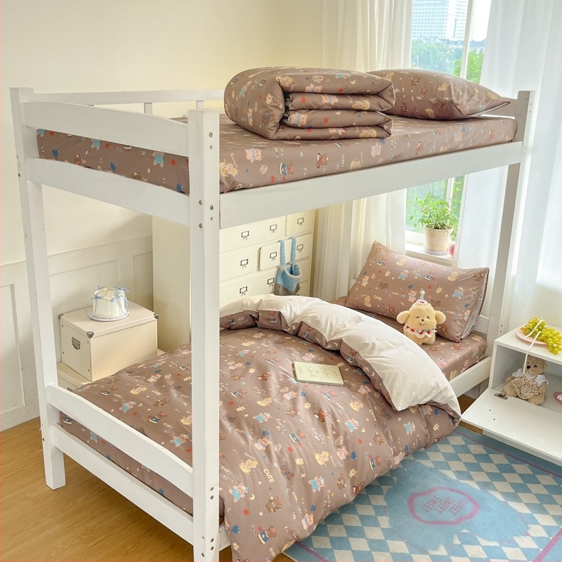 Iskolai kollégiumi ágyneműkészlet, négy darab, 100% pamut, rajzfilmfigura és botanikus virág mintákkal, egész éves használatra, súly 2.0-2.5 kg