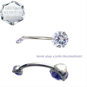 Kétszárnyú köldök piercing gyűrű – titánötvözet, 5A zirkón, geometriai forma, gyémántos megmunkálás, belső spirál