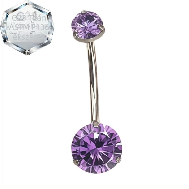 Kétszárnyú köldök piercing gyűrű – titánötvözet, 5A zirkón, geometriai forma, gyémántos megmunkálás, belső spirál