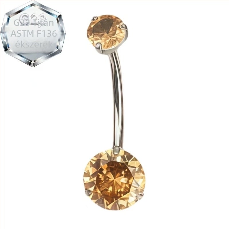 Kétszárnyú köldök piercing gyűrű – titánötvözet, 5A zirkón, geometriai forma, gyémántos megmunkálás, belső spirál