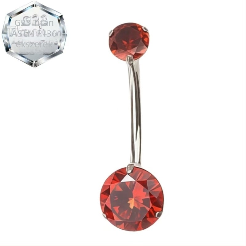 Kétszárnyú köldök piercing gyűrű – titánötvözet, 5A zirkón, geometriai forma, gyémántos megmunkálás, belső spirál