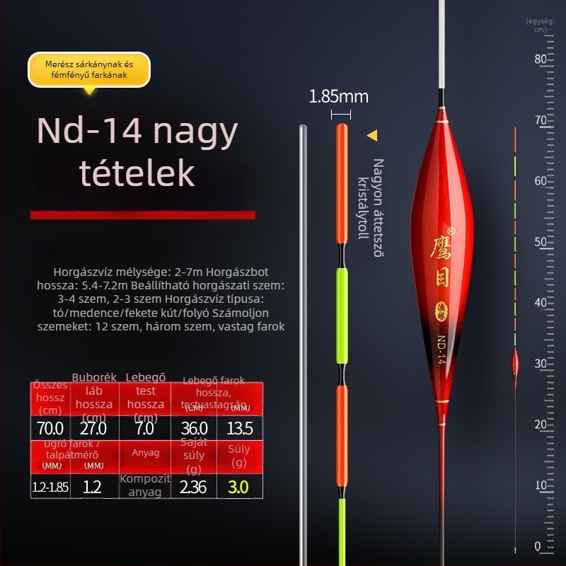 Eagle Eye horgász úszó — függőleges sodrás, nanométeres anyag, világító