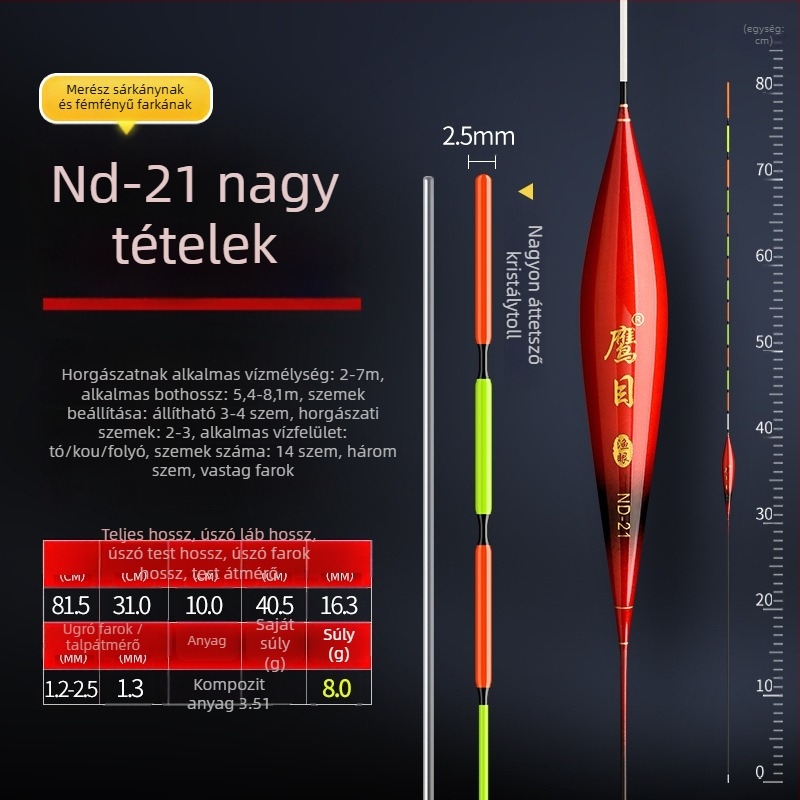 Eagle Eye horgász úszó — függőleges sodrás, nanométeres anyag, világító