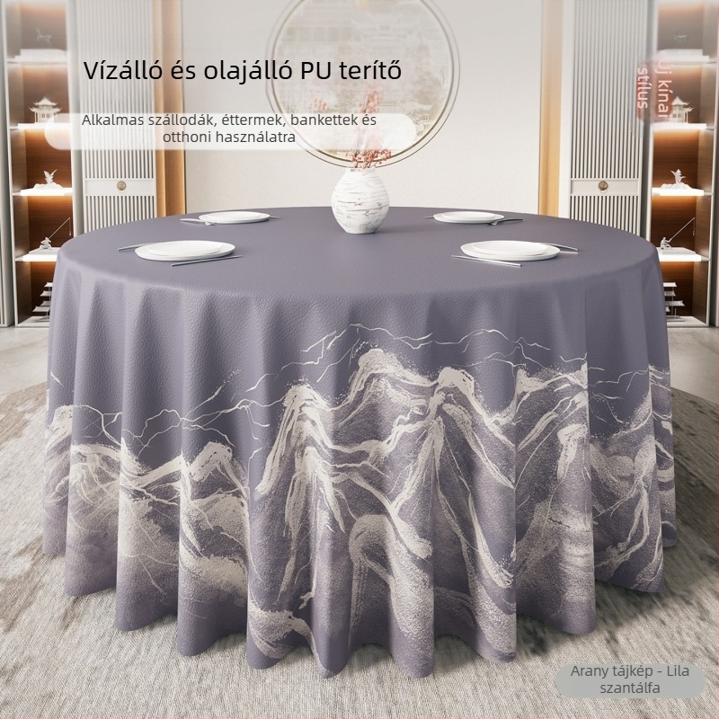 Kerek asztalterítő modern kínai stílusban, vízálló és olajálló, nem kell mosni, luxus megjelenés szállodák és éttermek számára