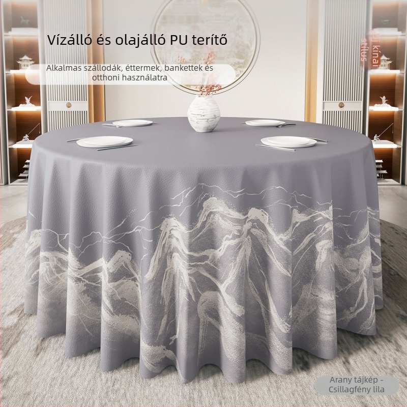 Kerek asztalterítő modern kínai stílusban, vízálló és olajálló, nem kell mosni, luxus megjelenés szállodák és éttermek számára