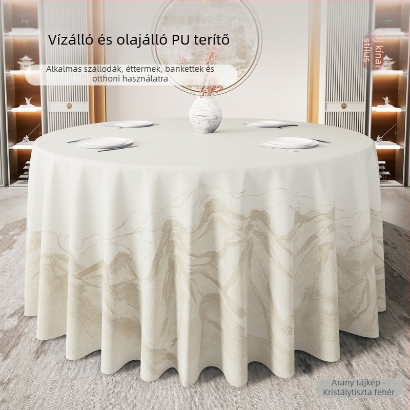 Kerek asztalterítő modern kínai stílusban, vízálló és olajálló, nem kell mosni, luxus megjelenés szállodák és éttermek számára