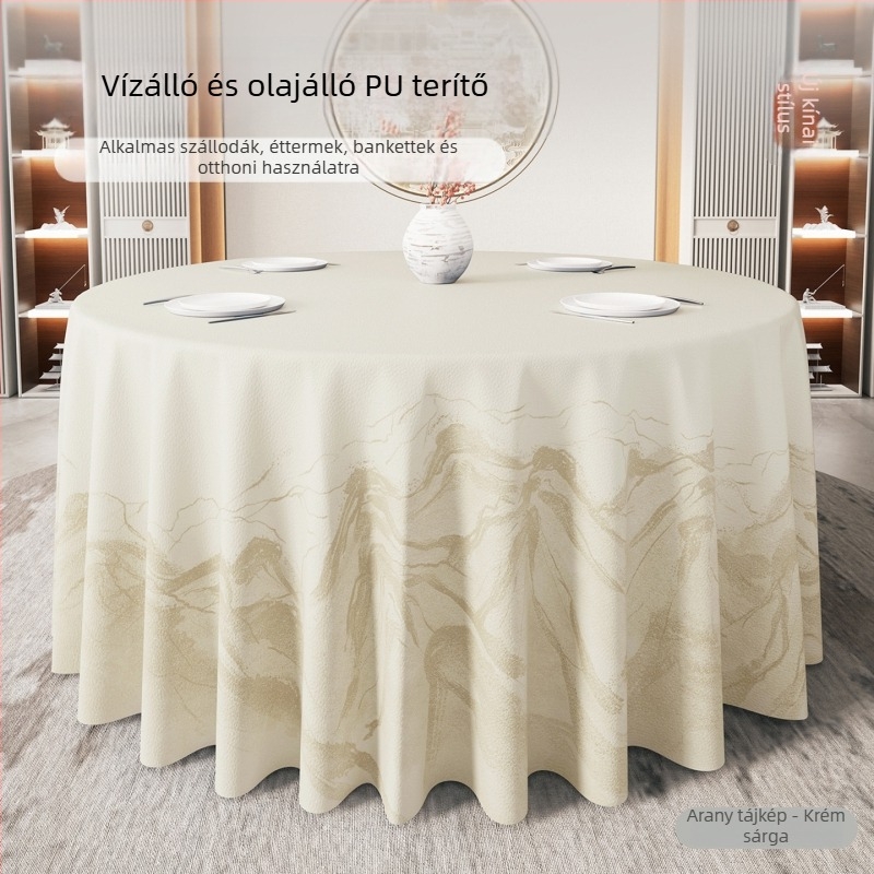 Kerek asztalterítő modern kínai stílusban, vízálló és olajálló, nem kell mosni, luxus megjelenés szállodák és éttermek számára