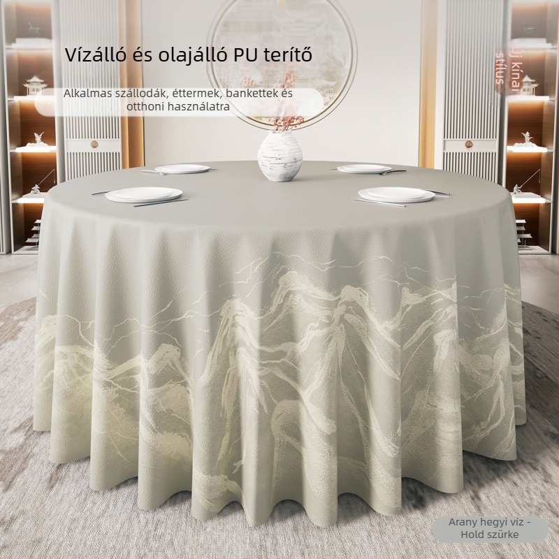 Kerek asztalterítő modern kínai stílusban, vízálló és olajálló, nem kell mosni, luxus megjelenés szállodák és éttermek számára