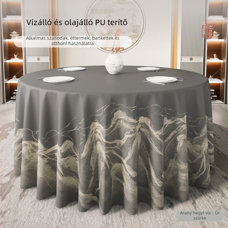 Kerek asztalterítő modern kínai stílusban, vízálló és olajálló, nem kell mosni, luxus megjelenés szállodák és éttermek számára