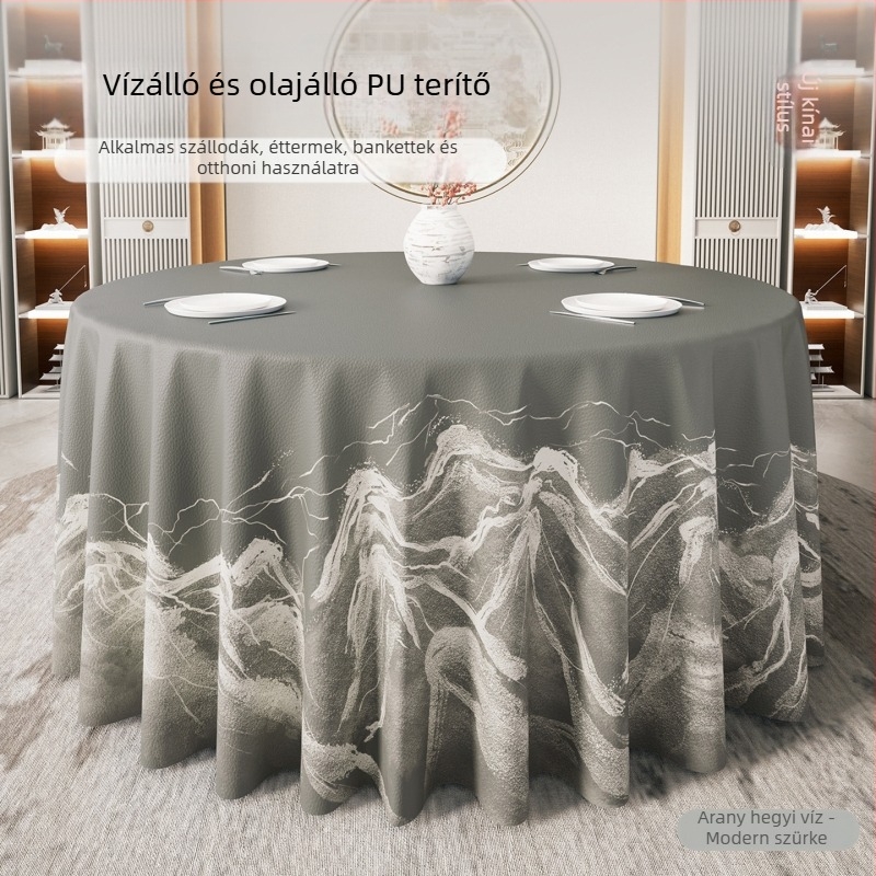 Kerek asztalterítő modern kínai stílusban, vízálló és olajálló, nem kell mosni, luxus megjelenés szállodák és éttermek számára