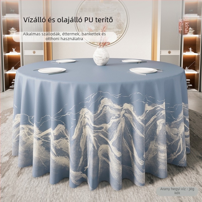 Kerek asztalterítő modern kínai stílusban, vízálló és olajálló, nem kell mosni, luxus megjelenés szállodák és éttermek számára