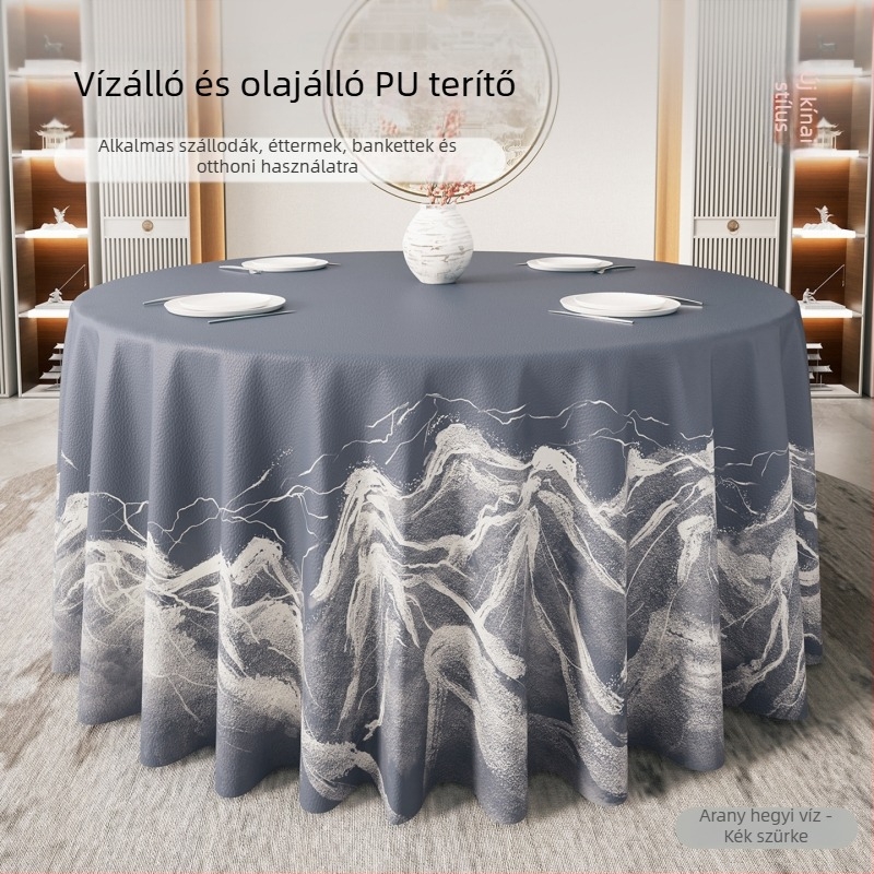 Kerek asztalterítő modern kínai stílusban, vízálló és olajálló, nem kell mosni, luxus megjelenés szállodák és éttermek számára