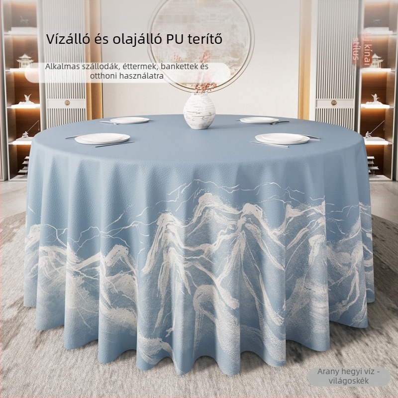 Kerek asztalterítő modern kínai stílusban, vízálló és olajálló, nem kell mosni, luxus megjelenés szállodák és éttermek számára