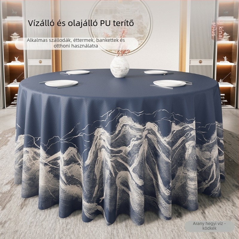 Kerek asztalterítő modern kínai stílusban, vízálló és olajálló, nem kell mosni, luxus megjelenés szállodák és éttermek számára