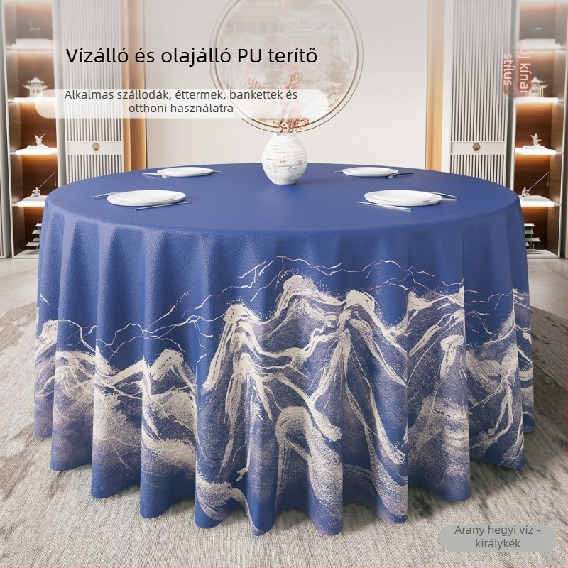 Kerek asztalterítő modern kínai stílusban, vízálló és olajálló, nem kell mosni, luxus megjelenés szállodák és éttermek számára