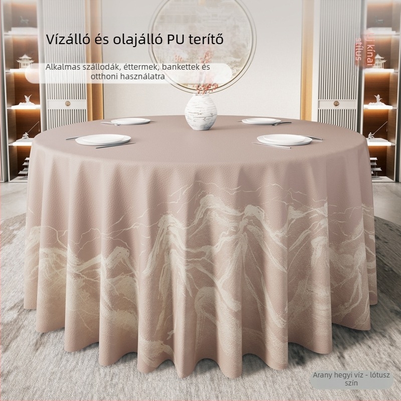 Kerek asztalterítő modern kínai stílusban, vízálló és olajálló, nem kell mosni, luxus megjelenés szállodák és éttermek számára