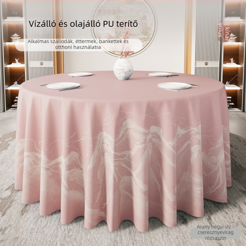Kerek asztalterítő modern kínai stílusban, vízálló és olajálló, nem kell mosni, luxus megjelenés szállodák és éttermek számára
