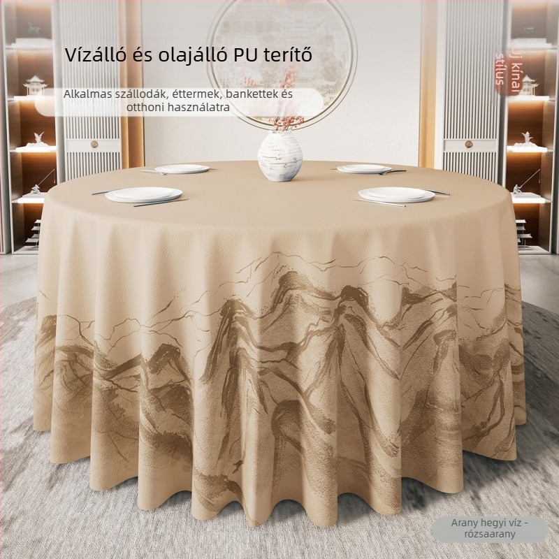 Kerek asztalterítő modern kínai stílusban, vízálló és olajálló, nem kell mosni, luxus megjelenés szállodák és éttermek számára