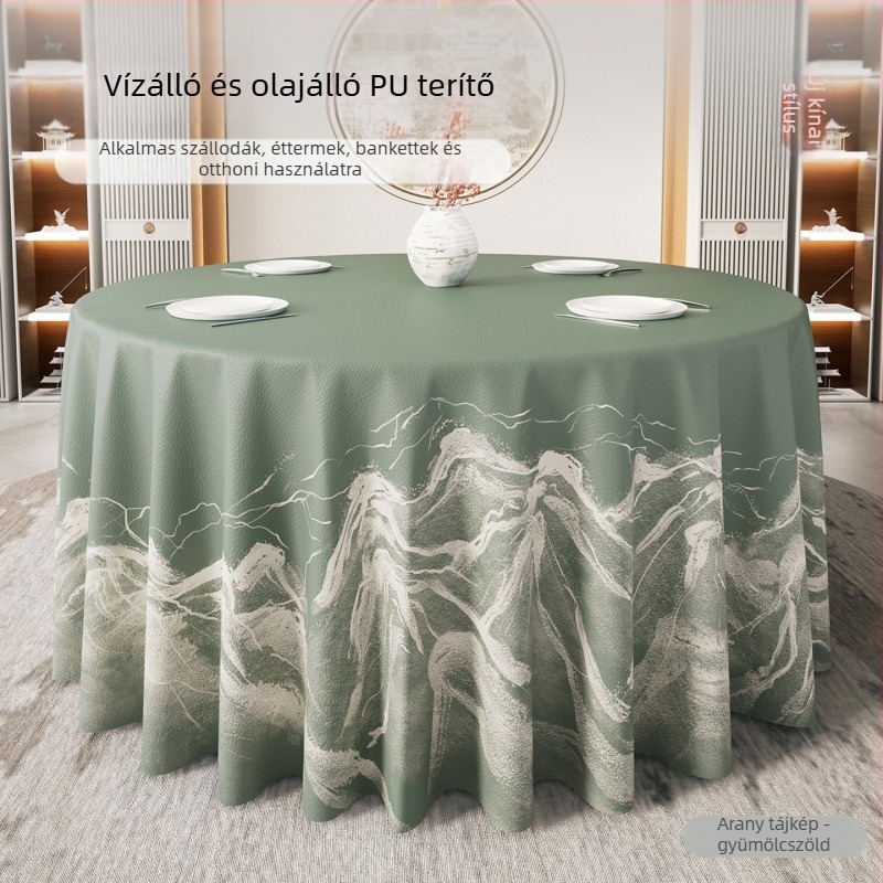 Kerek asztalterítő modern kínai stílusban, vízálló és olajálló, nem kell mosni, luxus megjelenés szállodák és éttermek számára