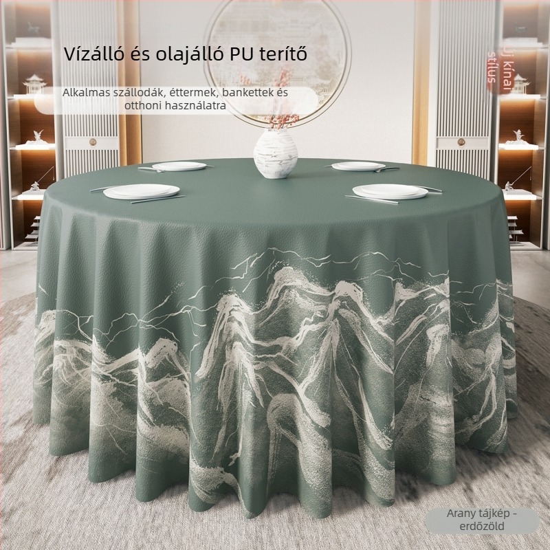 Kerek asztalterítő modern kínai stílusban, vízálló és olajálló, nem kell mosni, luxus megjelenés szállodák és éttermek számára