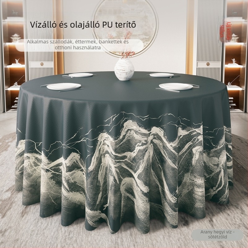 Kerek asztalterítő modern kínai stílusban, vízálló és olajálló, nem kell mosni, luxus megjelenés szállodák és éttermek számára