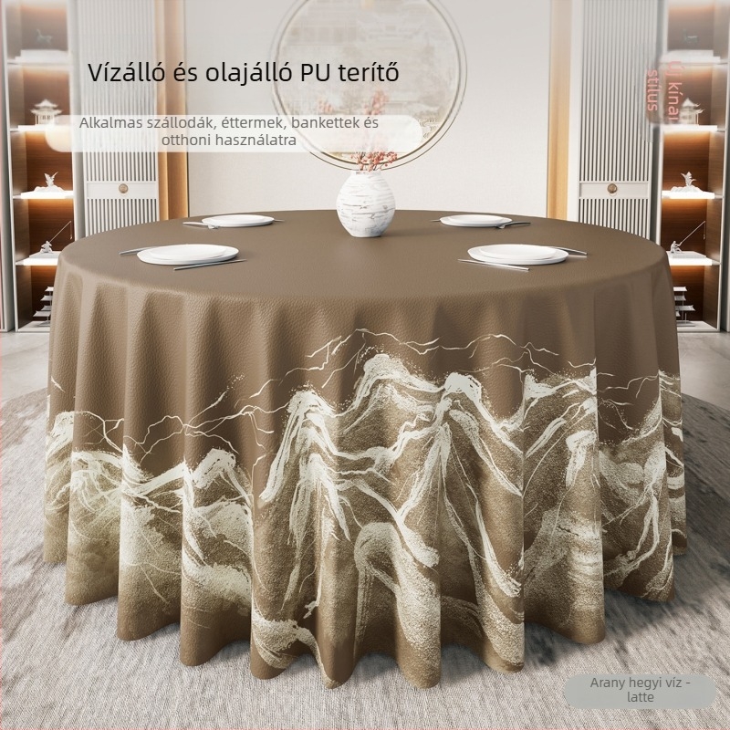 Kerek asztalterítő modern kínai stílusban, vízálló és olajálló, nem kell mosni, luxus megjelenés szállodák és éttermek számára