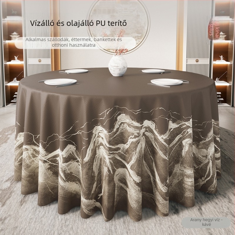Kerek asztalterítő modern kínai stílusban, vízálló és olajálló, nem kell mosni, luxus megjelenés szállodák és éttermek számára